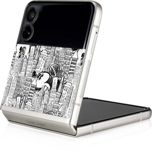 Disney Mickey Mouse Cityscape Sketch Galaxy Z Flip3 5G Skin